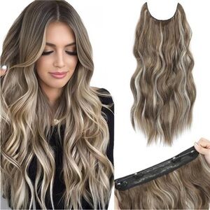 20 Inch Invisible Wire Hair Extensions Natural Brown with Highlights